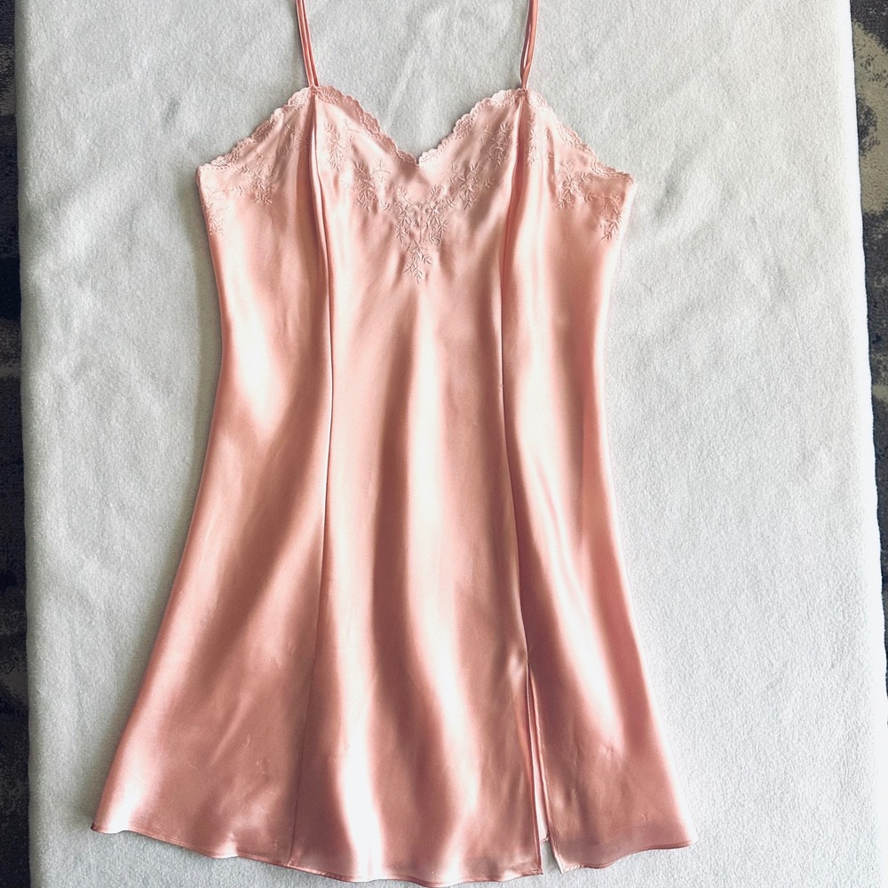 Erika Taylor Intimates Satin Lace Slip Dress Nightgown Lingerie Medium Babydoll